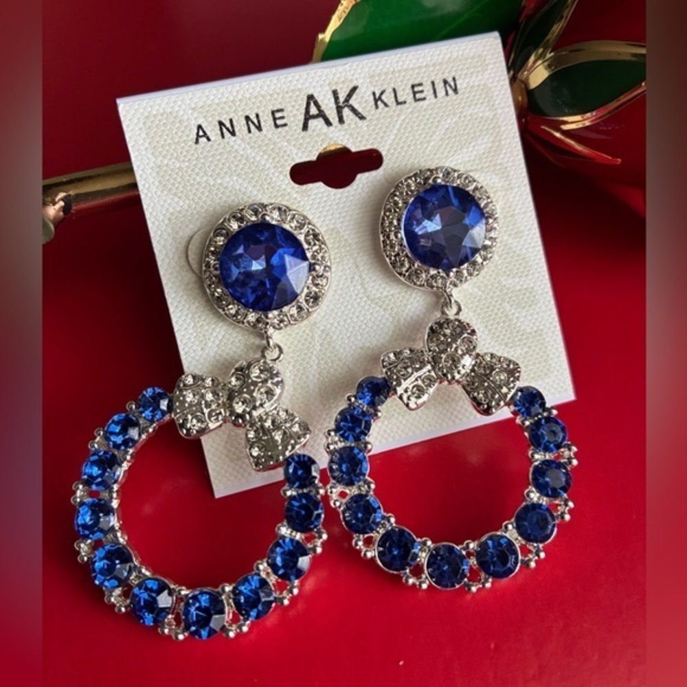Anne Klein Blue and Silver Crystal Earrings - Picture 1 of 4